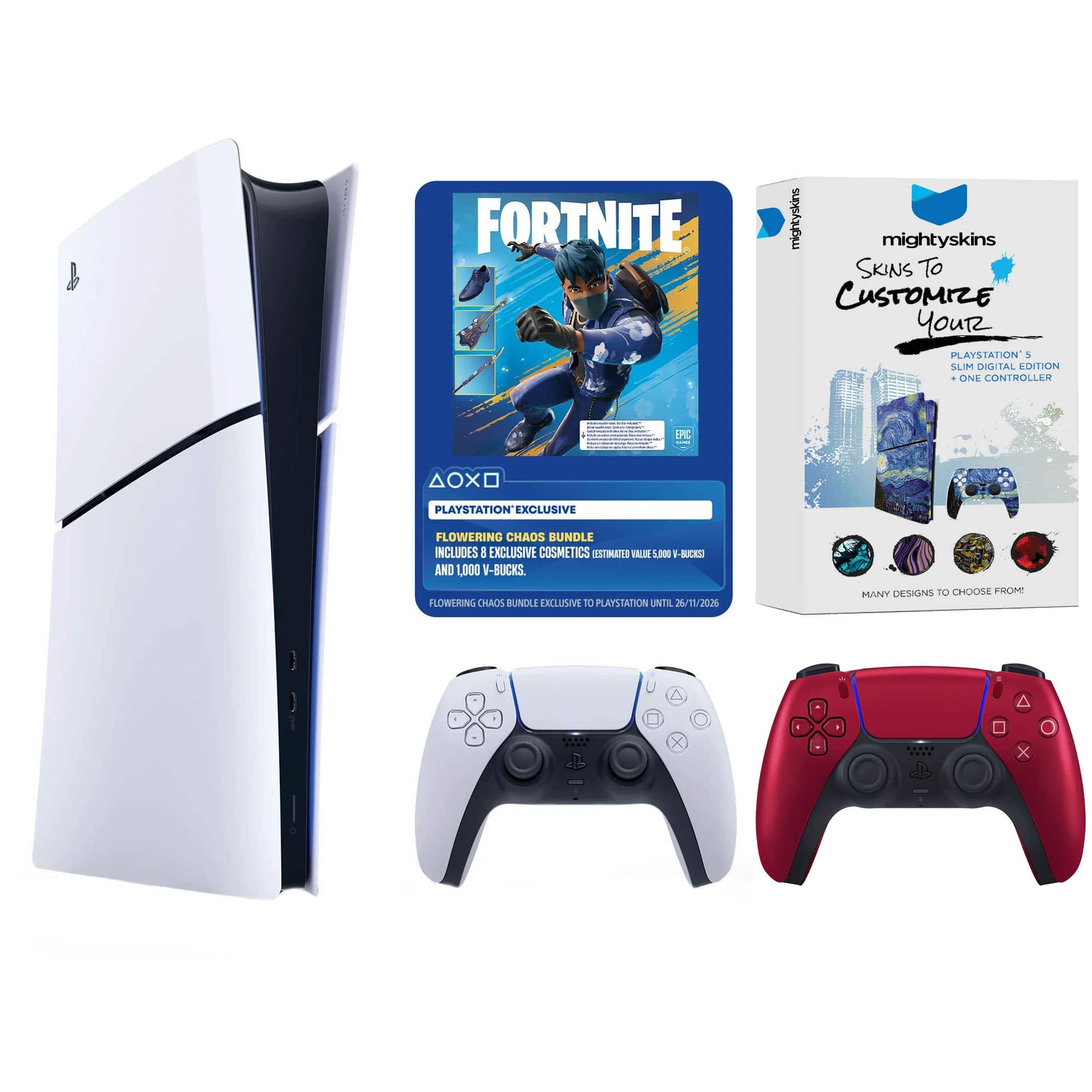 PlayStation 5 Digital Fortnite Flowering Chaos Bundle with Extra Controller and MightySkins Code - PlayStation 5