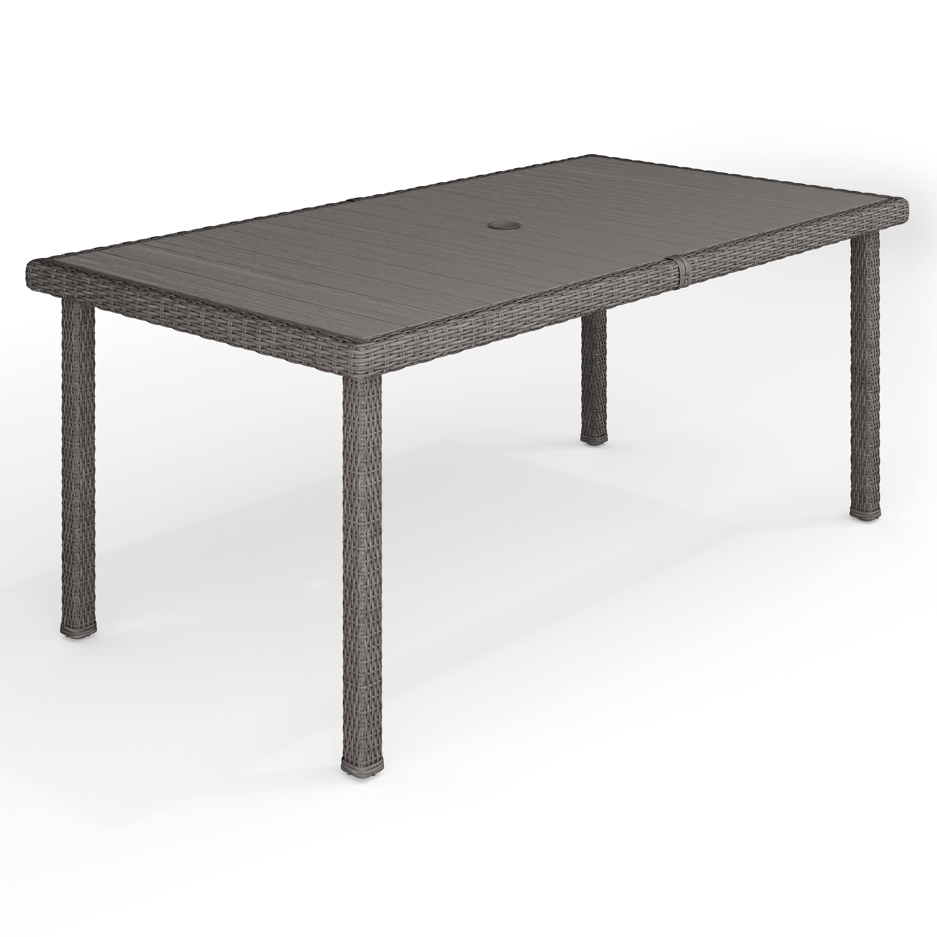 Front. Martha Stewart - Bedford 71" Outdoor Rattan Wicker Patio Table with Engineered Wood Top - Gray.