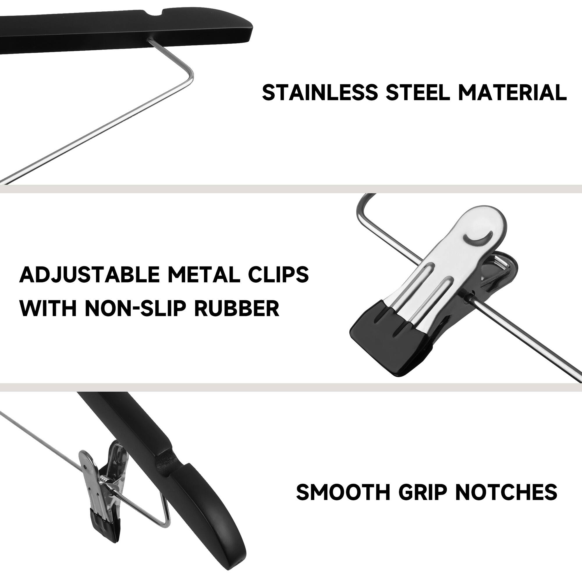 STAINLESS STEEL MATERIAL

ADJUSTABLE METAL CLIPS WITH NON-SLIP RUBBER

SMOOTH GRIP NOTCHES