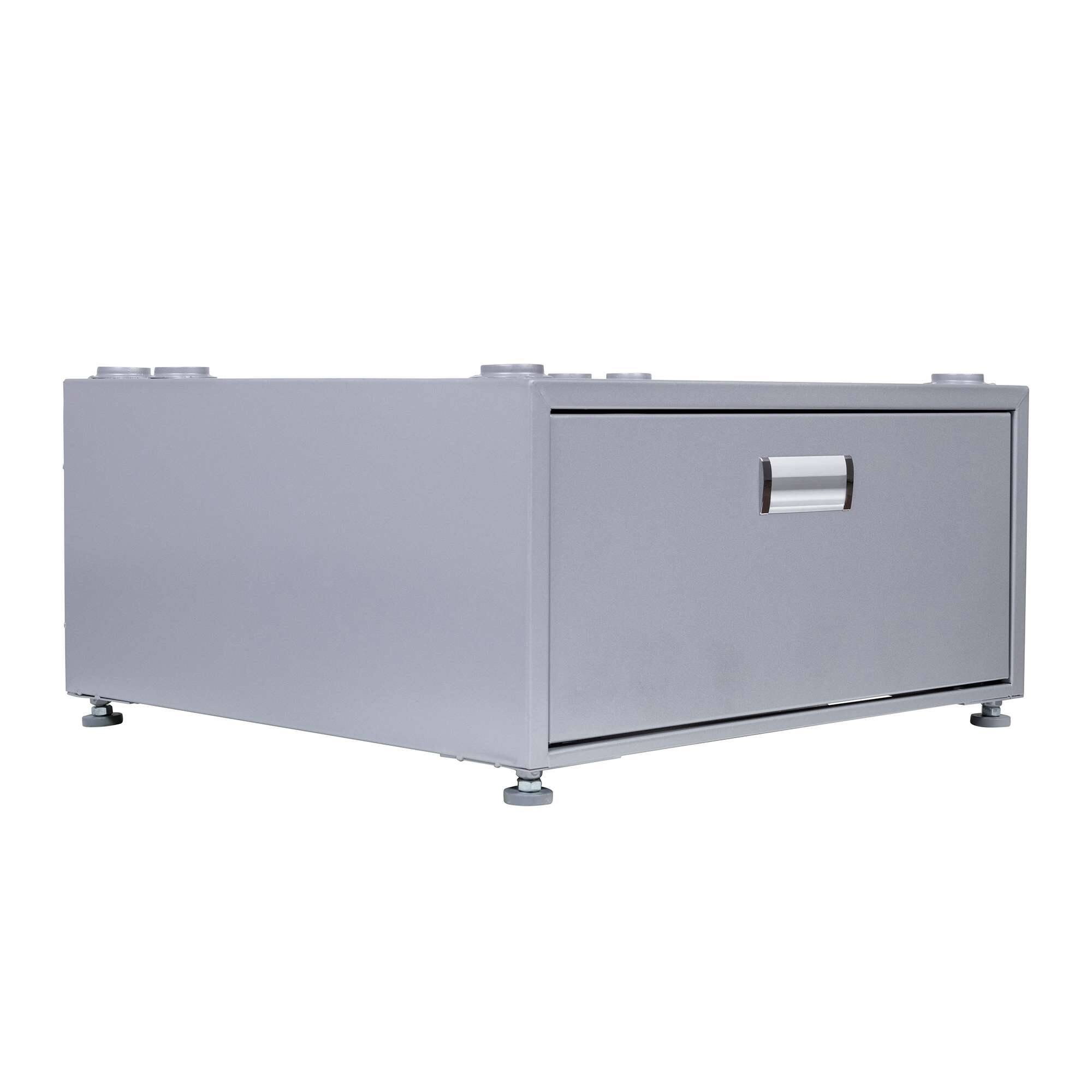 Left. Equator - Equator 24in Laundry Pedestal 11in tall + Rollout Storage Drawer Adjustable feet - Silver.