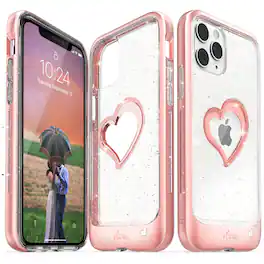 Vena - vLove Glitter Heart Case for Apple iPhone 11 Pro - Rose Gold - Multicolored