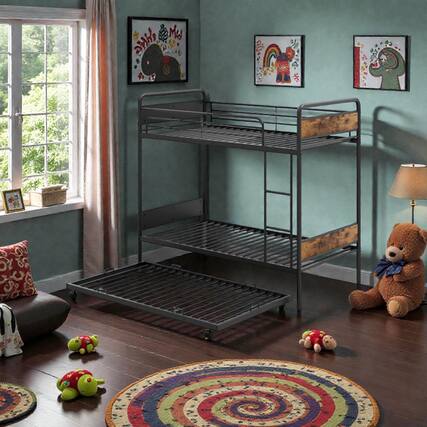 Front. Hivvago - Twin-Over-Twin Bunk Bed Set with Pull-Out Trundle Ladder and Extended Safety Rails - Black.