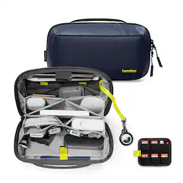 tomtoc - Navigator-T13 Electronic Organizer Accessory Storage Bag Tech Pouch for MacBook Charger, Cables, Power Bank, Hard Drive - Navy Blue