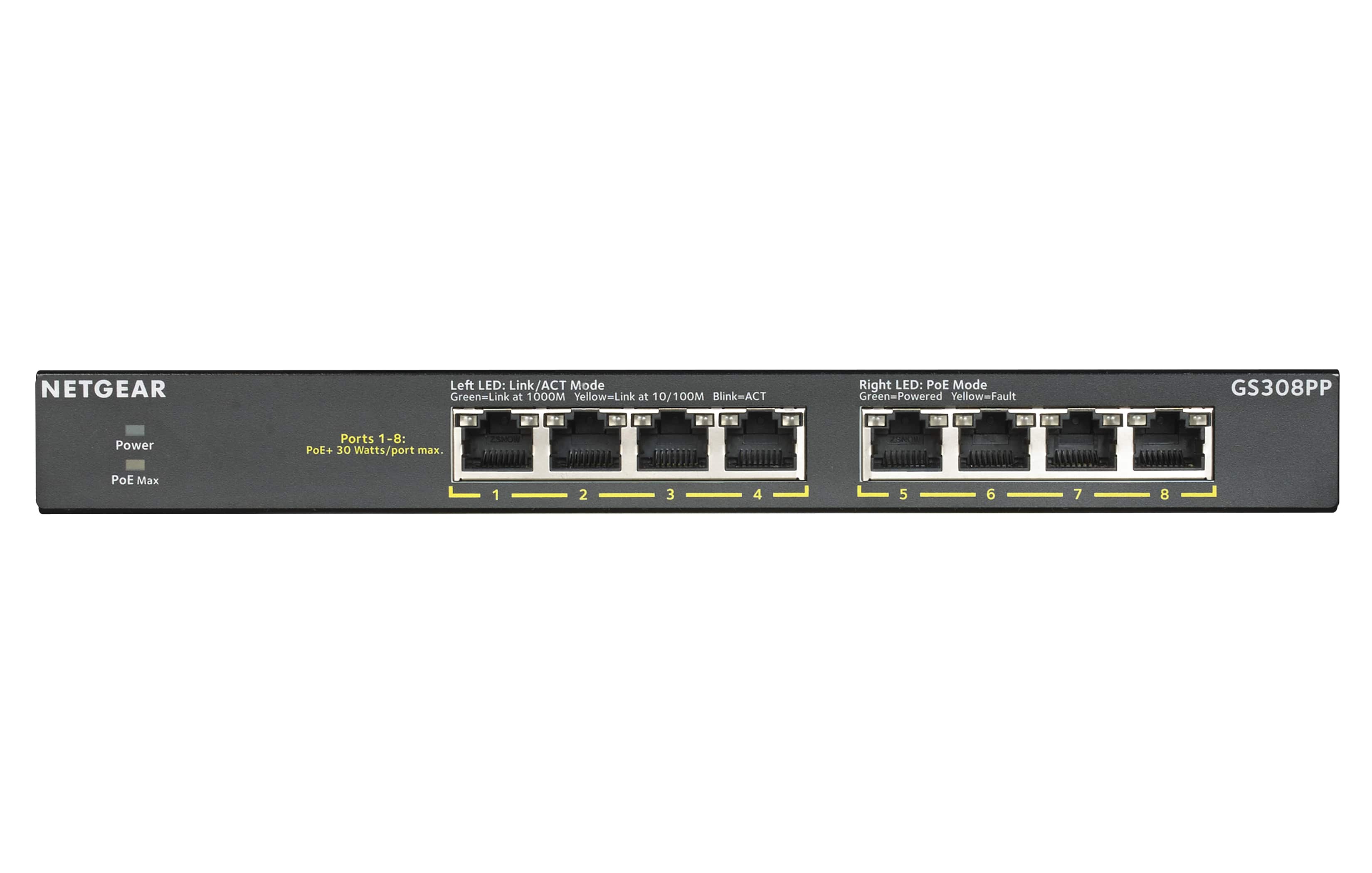 NETGEAR - GS308PP Unmanaged Gigabit Ethernet (10/100/1000) Black Power over Ethernet (PoE)