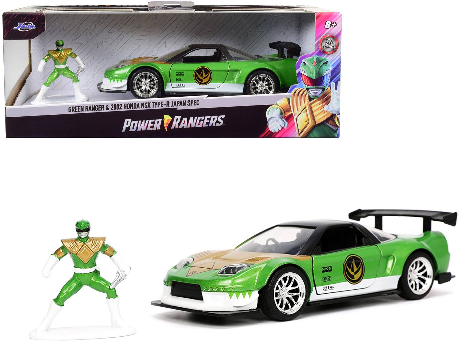 Jada 8+ DIT CAST FIGLAT HKS PEN IEAL HONDA NSX TYPE-R JAPAN SPEC GREEN RANGER & 2002 POWER RANGERS NSX SOLETS ZEAL