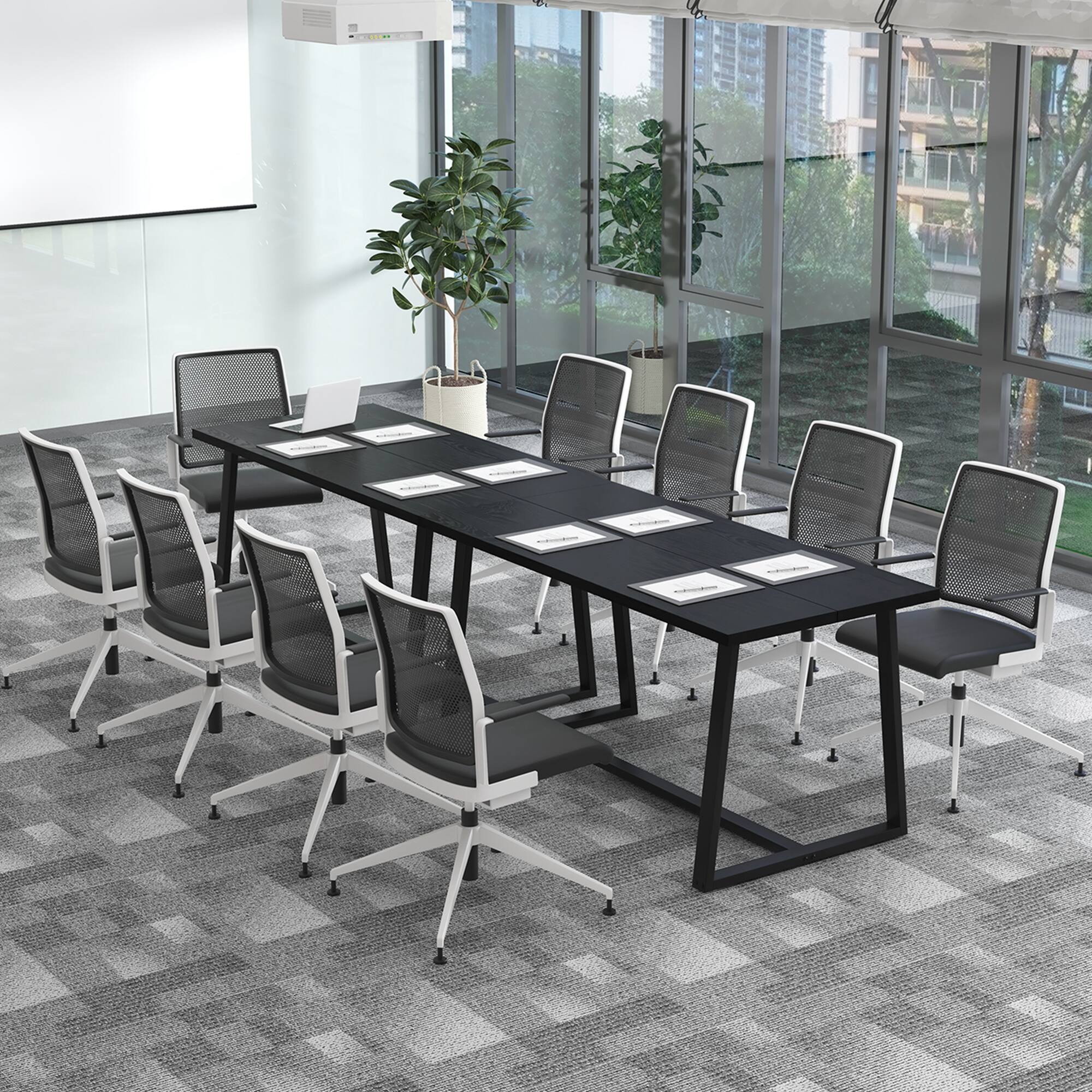 Alt View 2. Costway - 63" Large Dining Table for 4-6 People with Heavy-duty Metal Frame Modern - Black.