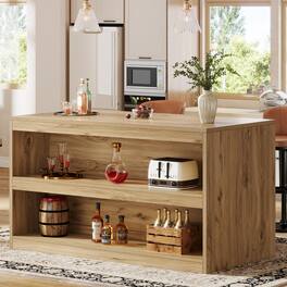 Tribesigns - Bar Table with Engineered Wood Construction and Storage Shelves for Kitchen and Living Room - Brown