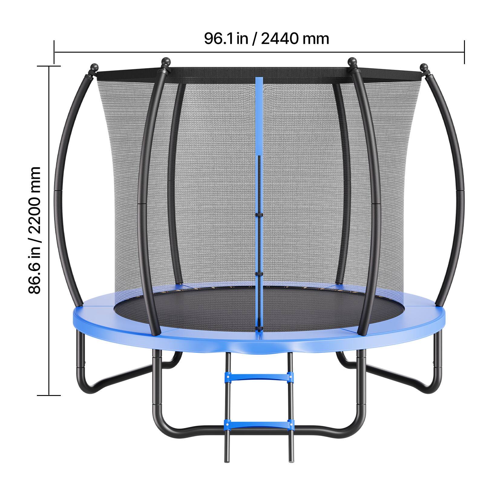 96.1 in / 2440 mm  
86.6 in / 2200 mm