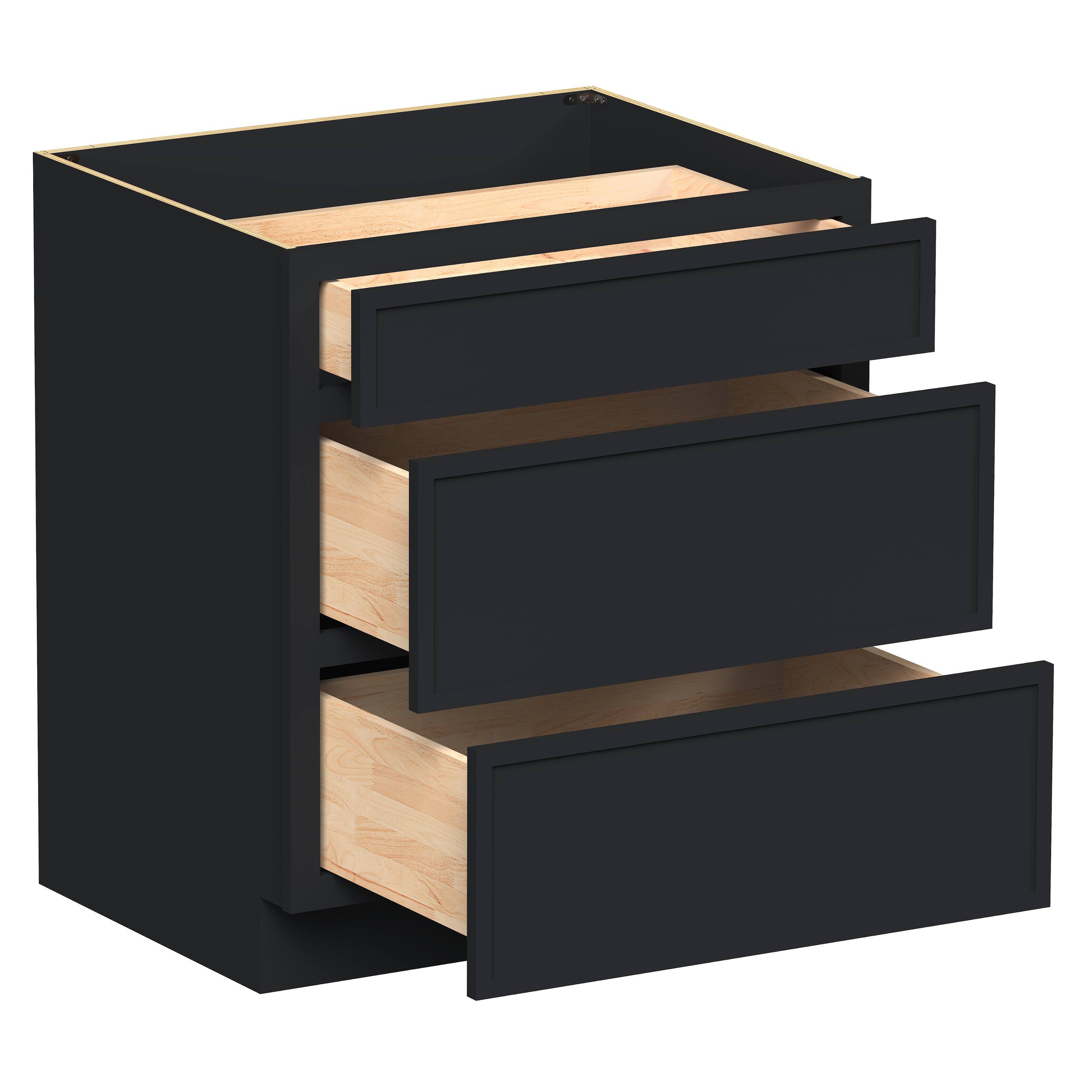 Angle. Boyel Living - 30-in W x 34.5-in H x 24-in D Shaker RTA Kitchen 3-Drawer Base Cabinet with Soft-Close Drawers - Black.