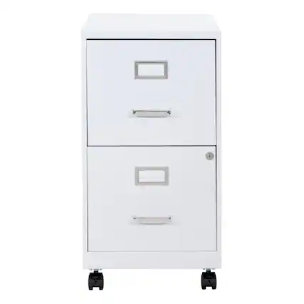 Front. OSP Home Furnishings - 2 Drawer Mobile Locking Metal File Cabinet - White.