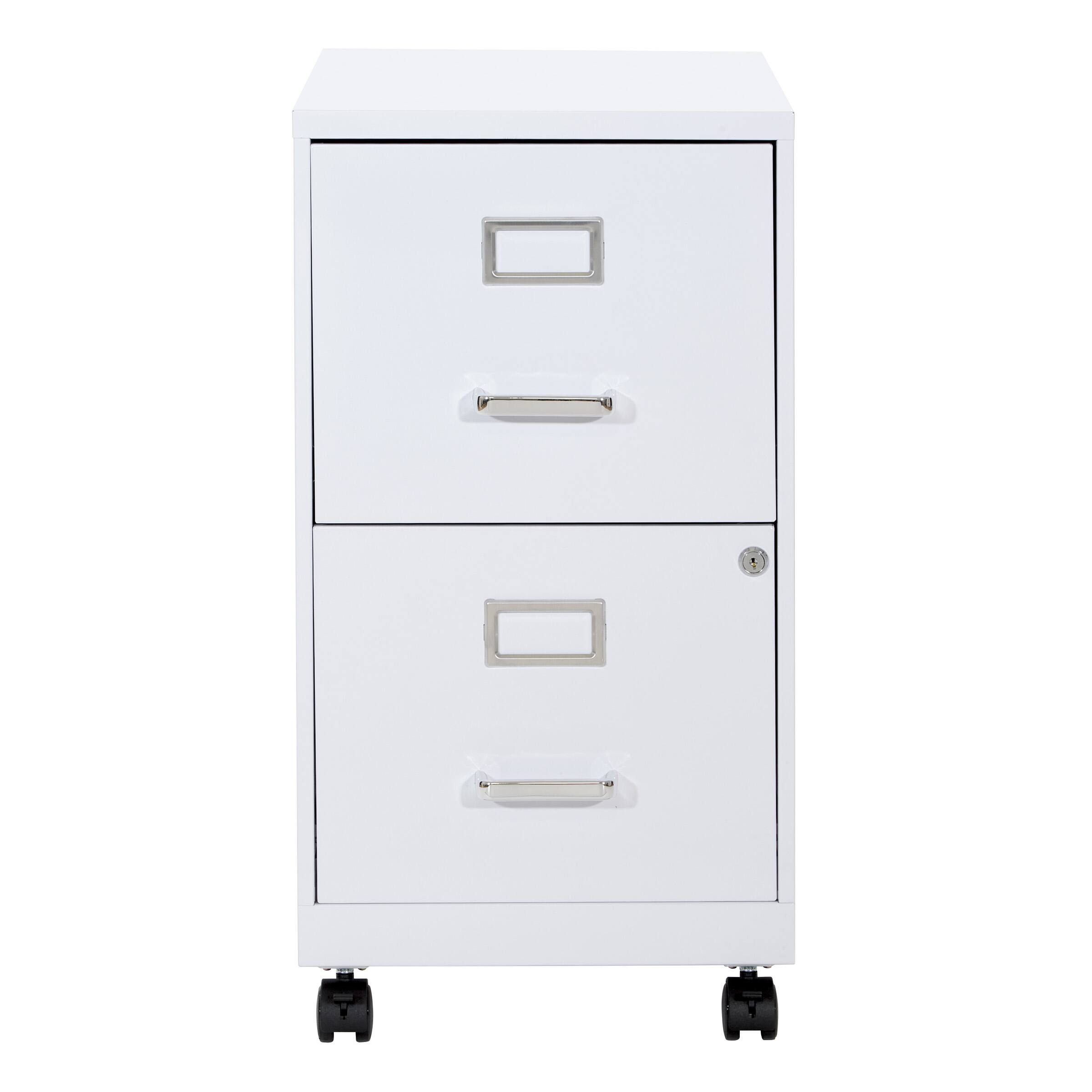 Front. OSP Home Furnishings - 2 Drawer Mobile Locking Metal File Cabinet - White.