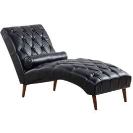 Hivvago - Faux Leather Upholstered Armless Chaise Lounge Chair with Lumbar Pillow - Black