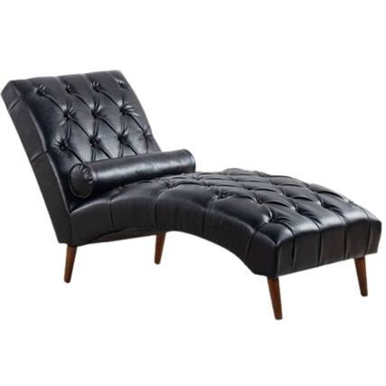 Front. Hivvago - Black Faux Leather Upholstered Armless Chaise Lounge Chair with Lumbar Pillow - Black.