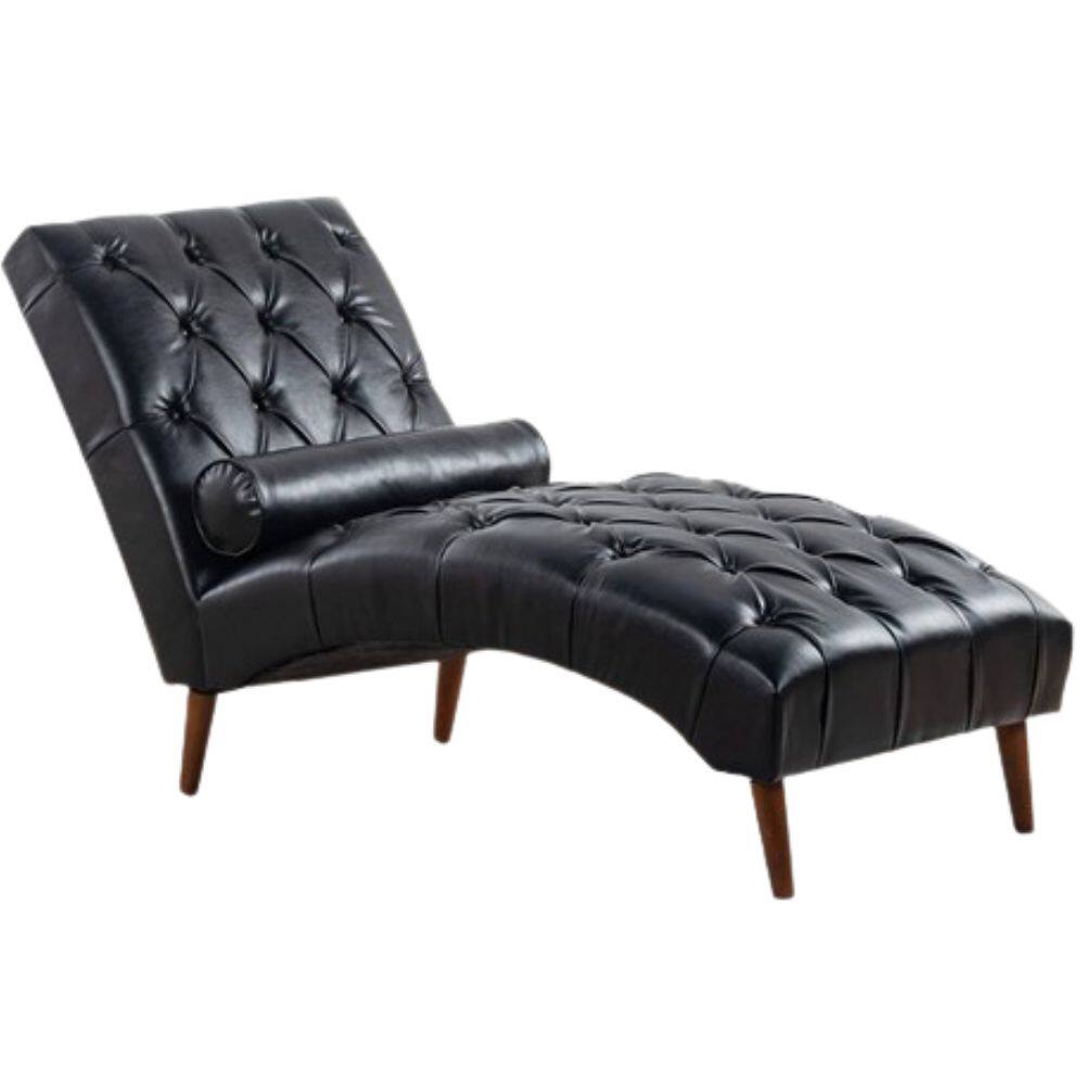 Front. Hivvago - Black Faux Leather Upholstered Armless Chaise Lounge Chair with Lumbar Pillow - Black.