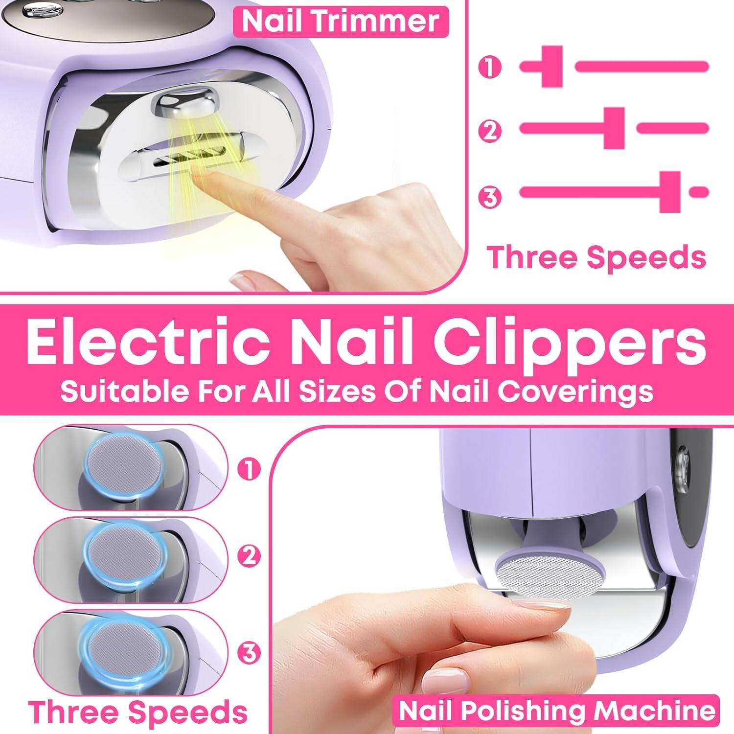 Nail Trimmer 1 2 3 Three Speeds Electric Nail Clippers Suitable For All Sizes Of Nail Coverings 1 2 3 Three Speeds Nail Polishing Machine