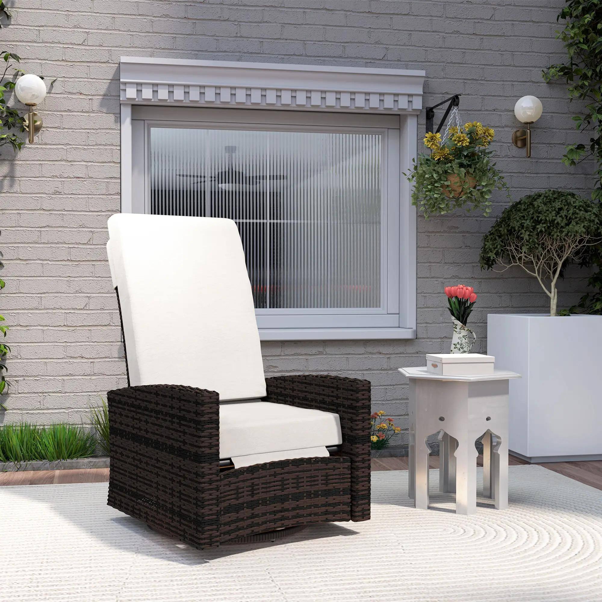 Left. Resenkos - Resenkos Outdoor Wicker Swivel Recliner, Lifting Footrest, 360° Rotating, Water-Resistant, Comfortable Chair, Khaki - Khaki.
