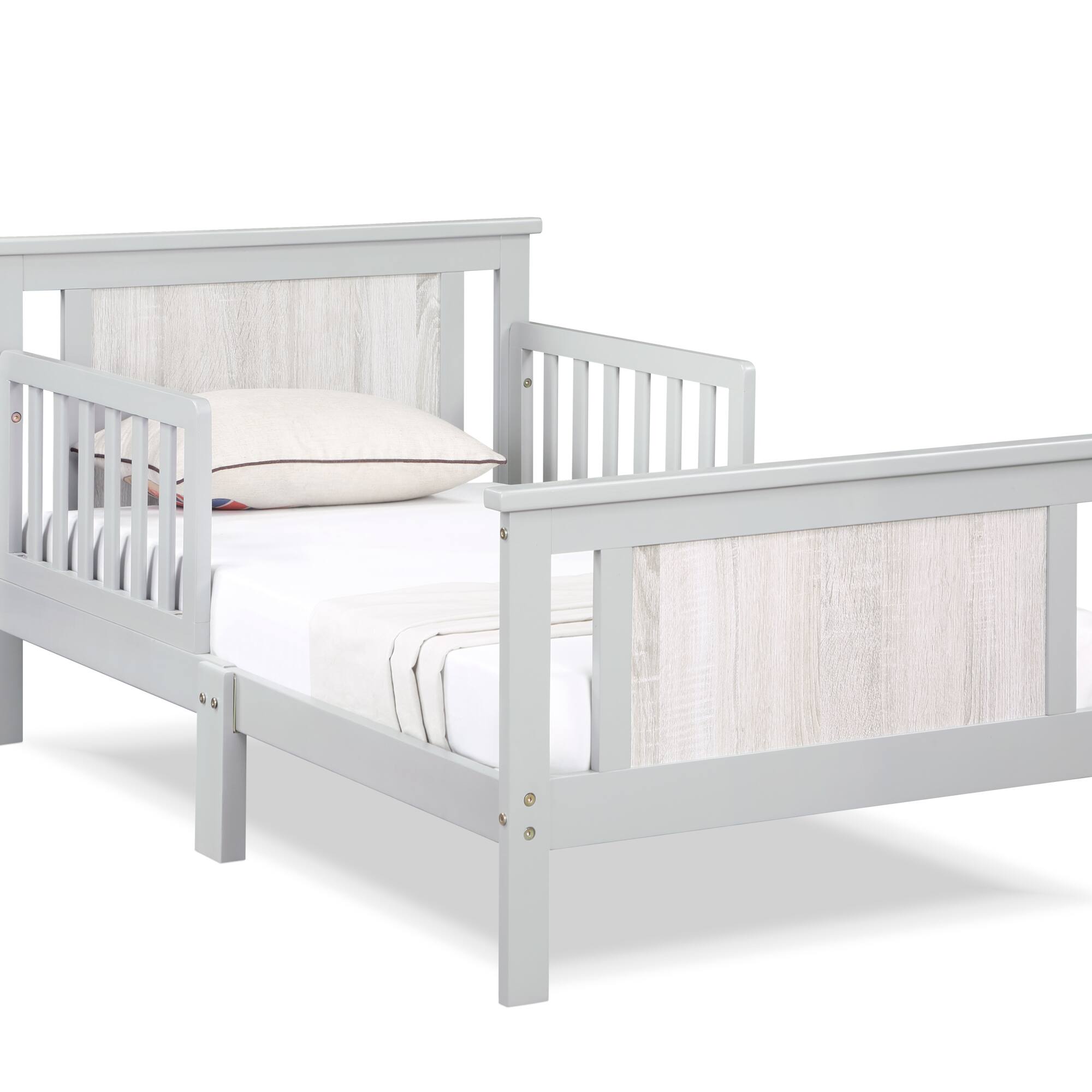 Alt View 1. GOODSILO - Reversible Panel Toddler Bed with Dual-Tone Finish for Growing Children, Solid Wood Construction - Gray.