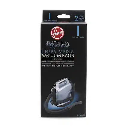 BAGS
2 BOLSAS
SACS
TYPE - TIPO - MODELE
PLATINUM Collection
I-HEPA MEDIA VACUUM BAGS
HEPA MEDIA
TRAPS 99.97% OF DUST & POLLENS DOWN TO 0.3 MICRONS
EASY TO INSTALL
NO MESS. NO FUSS INSTALLATION
AH10005