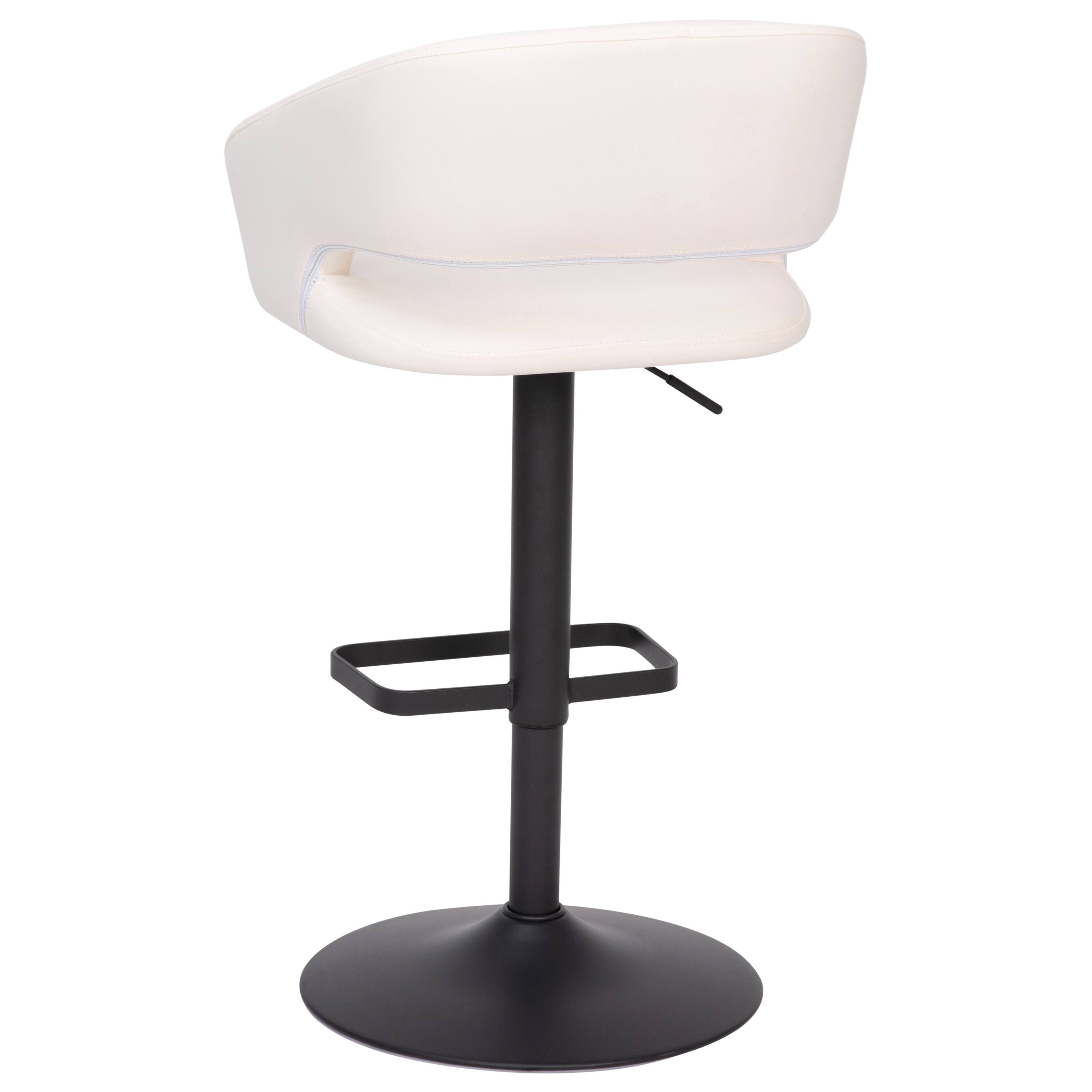 Alt View 7. Emma + Oliver - Shae Contemporary Upholstered Adjustable Height Barstool with Rounded, Cutout Mid-Back and Pedestal Base - White Vinyl/Black Frame.