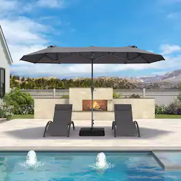 PURPLE LEAF - 13 ft. Patio Market Umbrella with Base Double-Sided Outdoor Table Sun Umbrellas with Crank for Pool Beach Deck Backyard - Gray