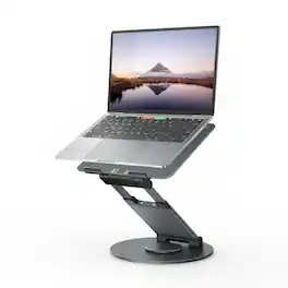 ZUQIETA - Telescopic 360° Rotating Laptop Stand - Adjustable Height & Pull-Out Design, Fits 10-17” Laptops - A-Gray