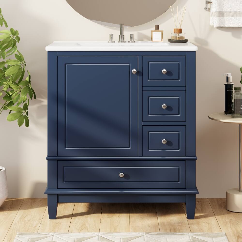 Alt View 3. Loheer - Loheer 30 inch bathroom vanity with sink Solid Wood Frame Blue - Blue.