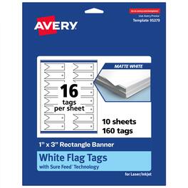 Avery - Banner Rectangle Flag Tags, 1" x 3", Matte 160 Total - White