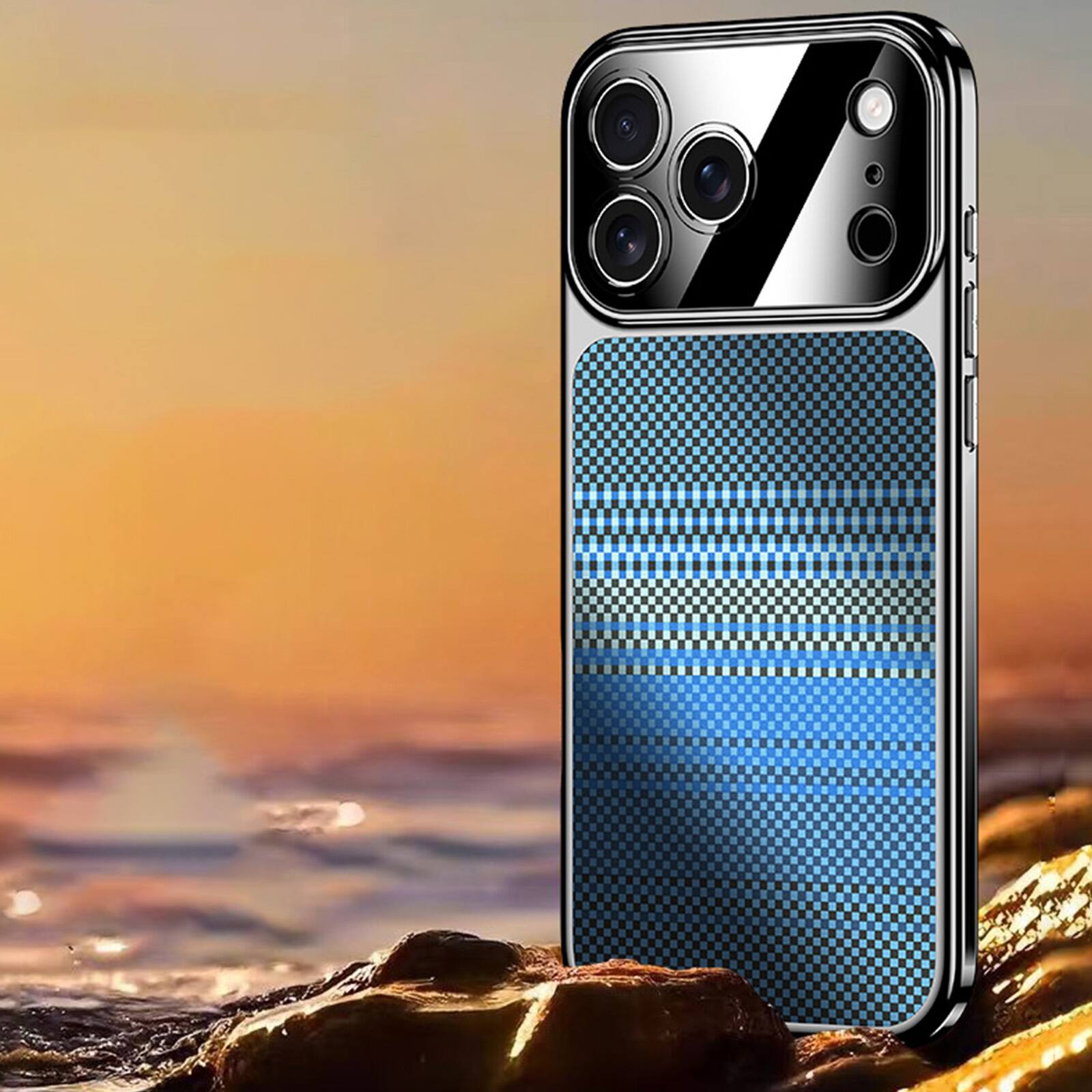 Alt View 5. Dteck - Carbon Fiber Texture Phone Case for Apple iPhone 17 Pro, Slim Hard PC Protective Cover with Precision Camera Cutouts - Blue.