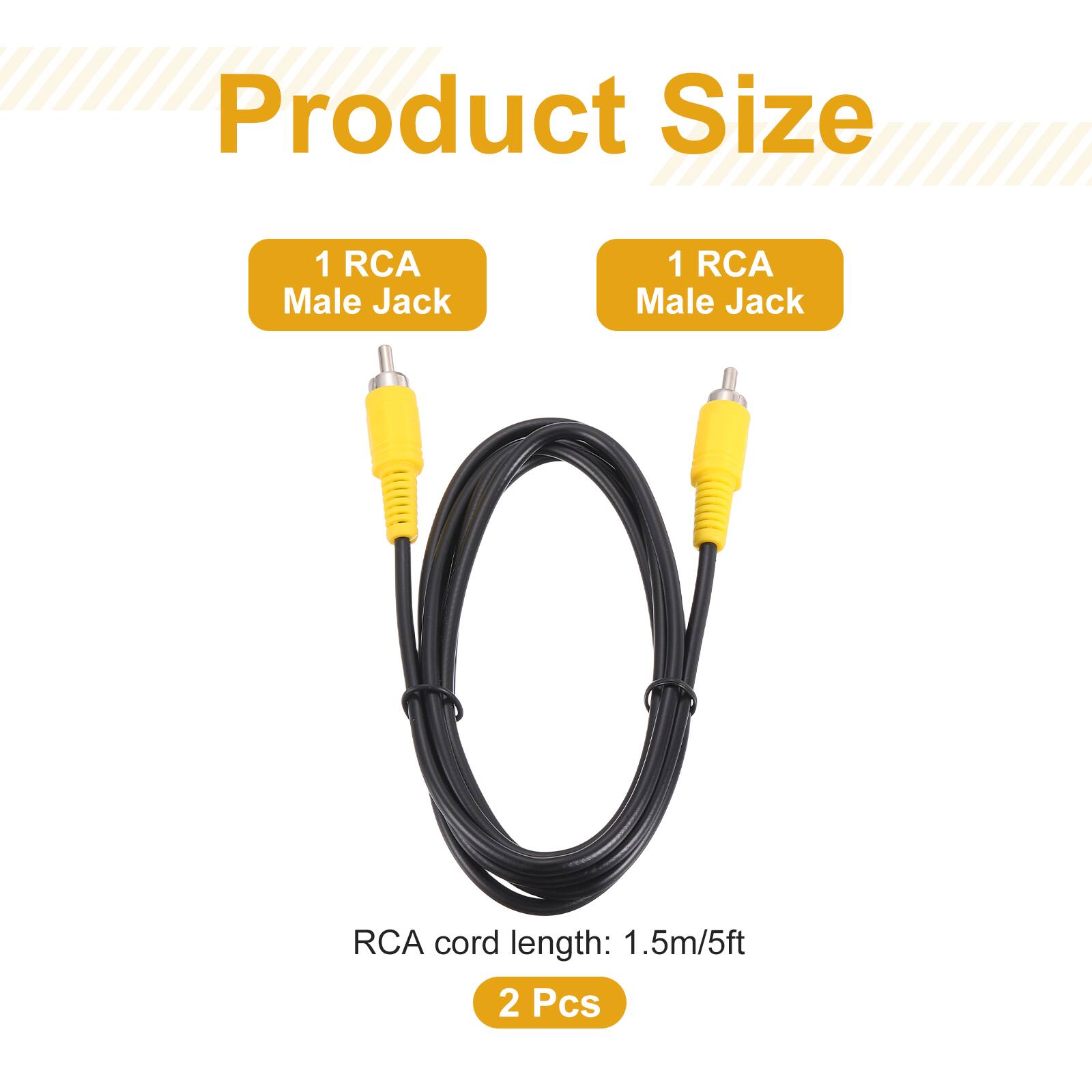 Product Size  
1 RCA Male Jack  
1 RCA Male Jack  
RCA cord length: 1.5m/5ft  
2 Pcs
