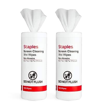 Staples - Screen Cleaning Wipes, 100/Tub, 2 /Pack (ST61848)