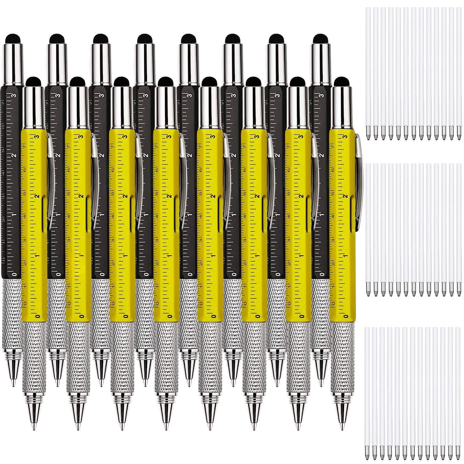 Dapper Styles - 4 Multitool Pens 6 In 1 Multi-tool Pen Set With Refills For Men' Birthday Gifts Christmas Stocking Stuffers - Black, Yellow-16