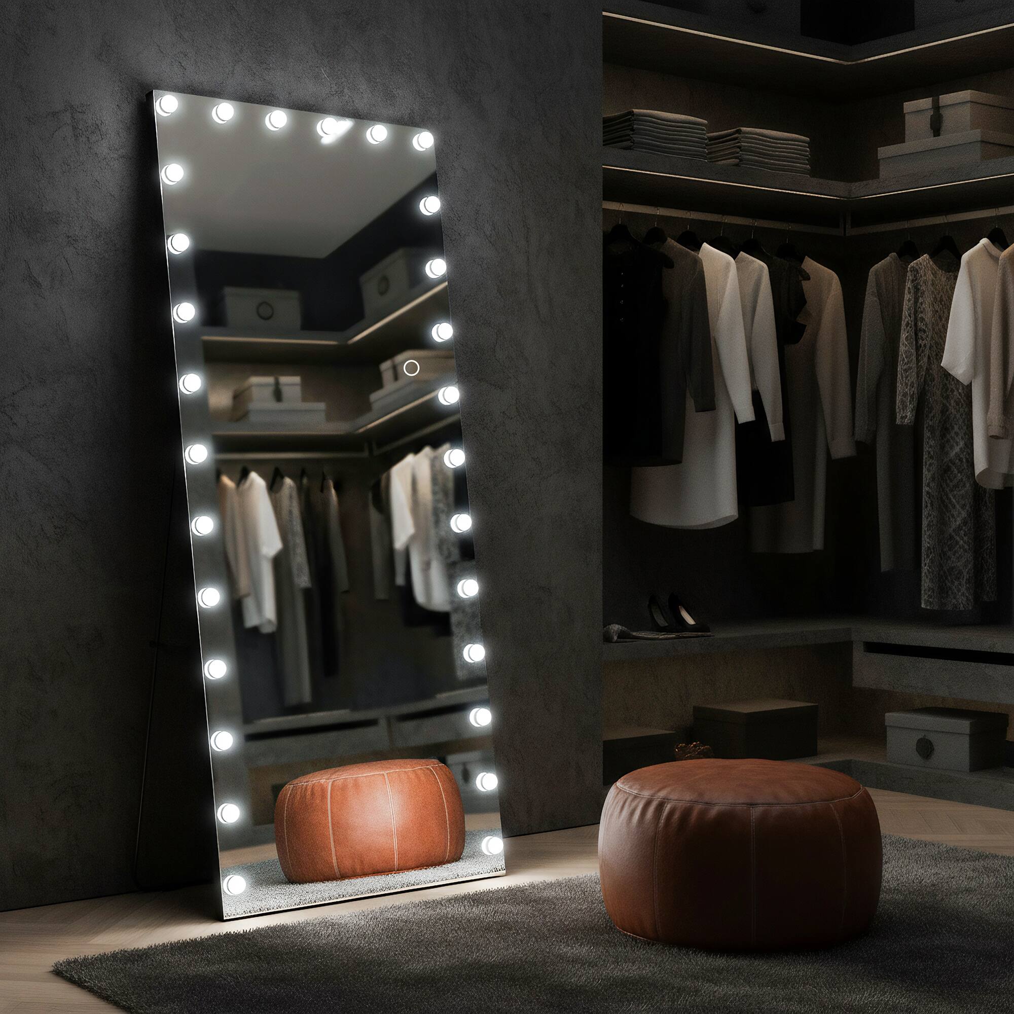 Angle. Spaco - Spaco 83 x 36 Rectangle LED Full-Length Tempered Mirror with 22 Dimmable Bulbs and 3 Colors Smart Touch Control - White.