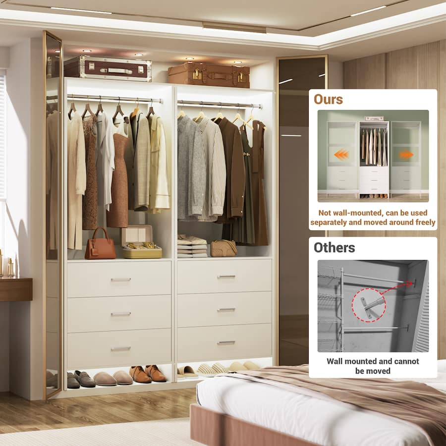 Aheaplus 4FT Closet Organizer with Hanging Rods and Drawers, Clothes ...