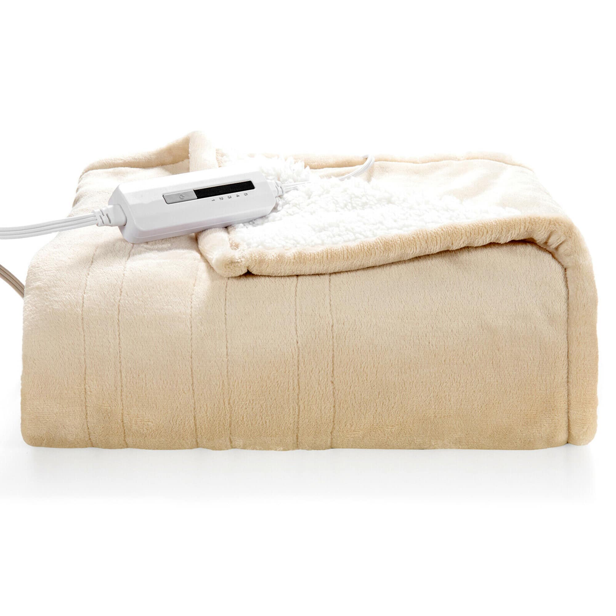 Front. Costway - 60''x 50'' Heated Throw Blanket Flannel & Sherpa Double-sided Flush - White.