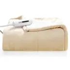 Front. Costway - 60''x 50''  Heated Throw Blanket Flannel & Sherpa Double-sided Flush - White.