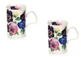 Jiallo - Roy Kirkham Lancaster Mug - Pansy, Set of 6, Bone China Ceramic, Made in England - Mutli color