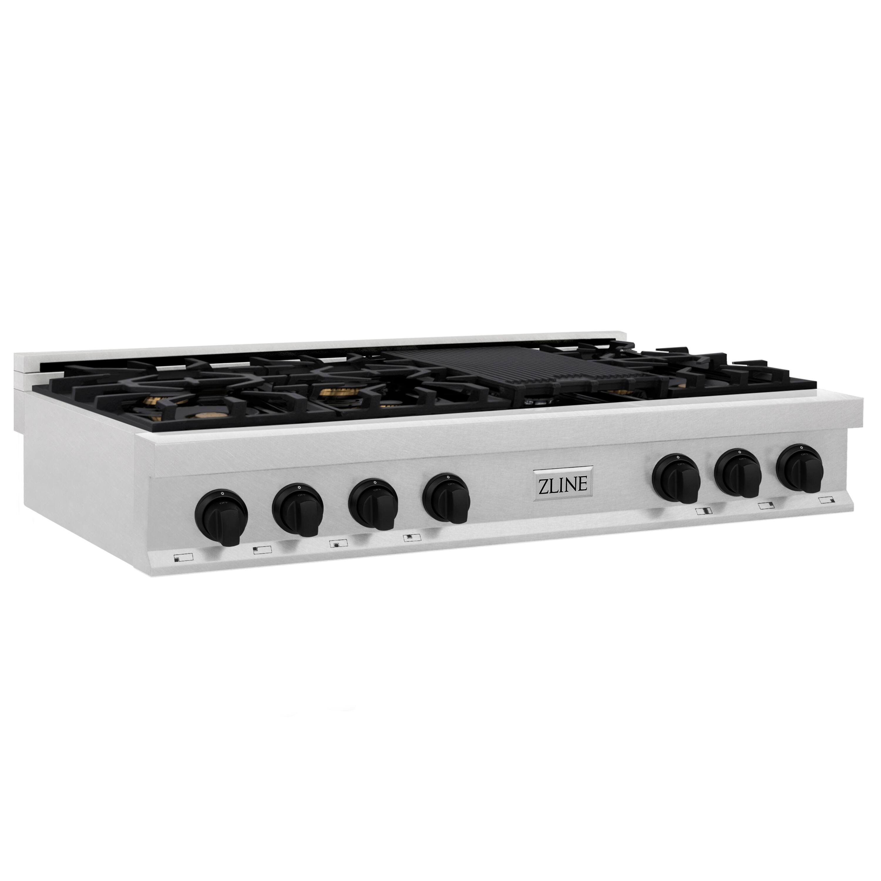 Back. ZLINE - Autograph 48 in. Legacy Gas Rangetop with 7 Burners and Porcelain Cooktop in Satin Stainlesswith Matte Black Accents - Satin Stainless Steel.
