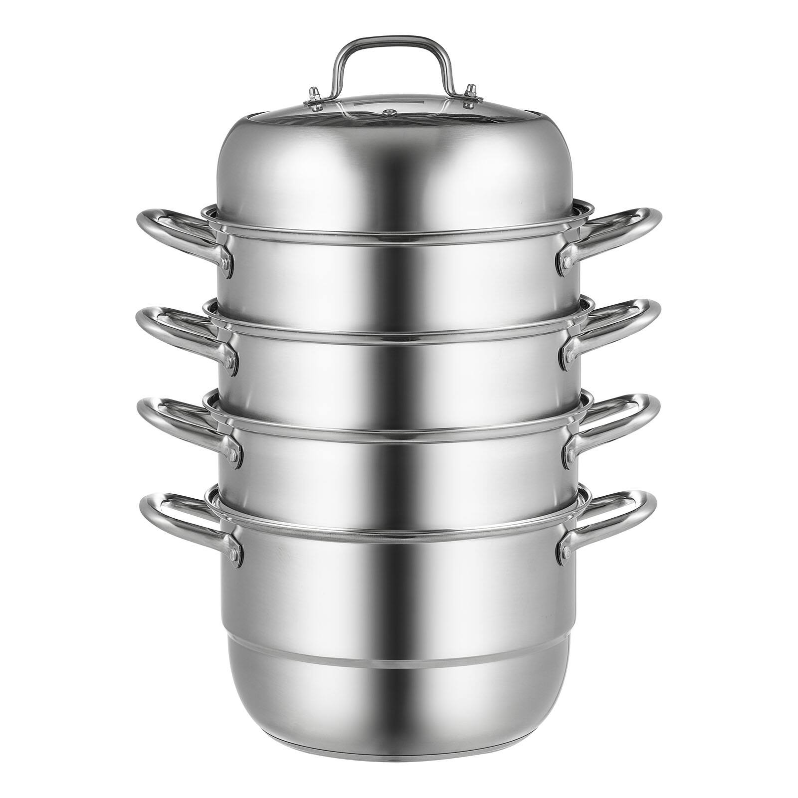 Alt View 5. VEVOR - Steamer Pot 11.8in/30cm, 5 Tier Steamer Pot for Cooking with 10QT Stock Pot, 3 Vegetable Steamers & 2 Steaming Trays - Silver.