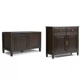 Simpli Home - Connaught Solid Wood 36 inch Wide Small Storage Bench Trunk and 40 inch Wide Storage Cabinet in Dark - Chestnut Brown