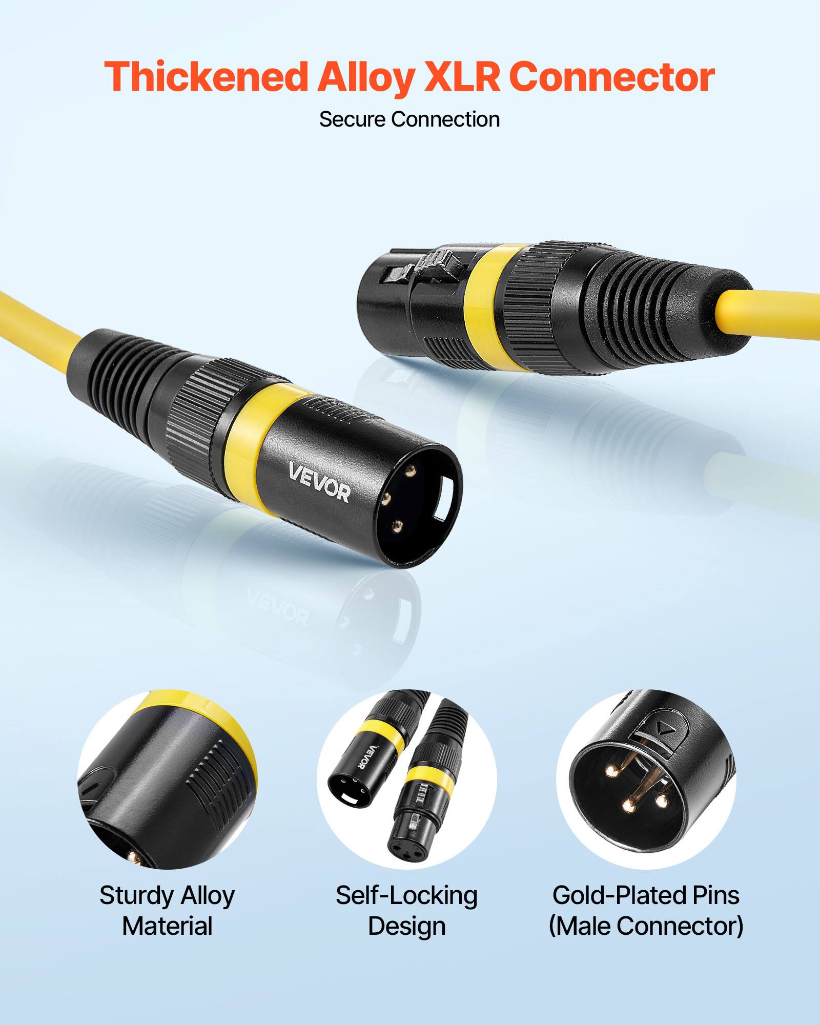 Thickened Alloy XLR Connector Secure Connection

VEVOR

Sturdy Alloy Material
Self-Locking Design
Gold-Plated Pins (Male Connector)