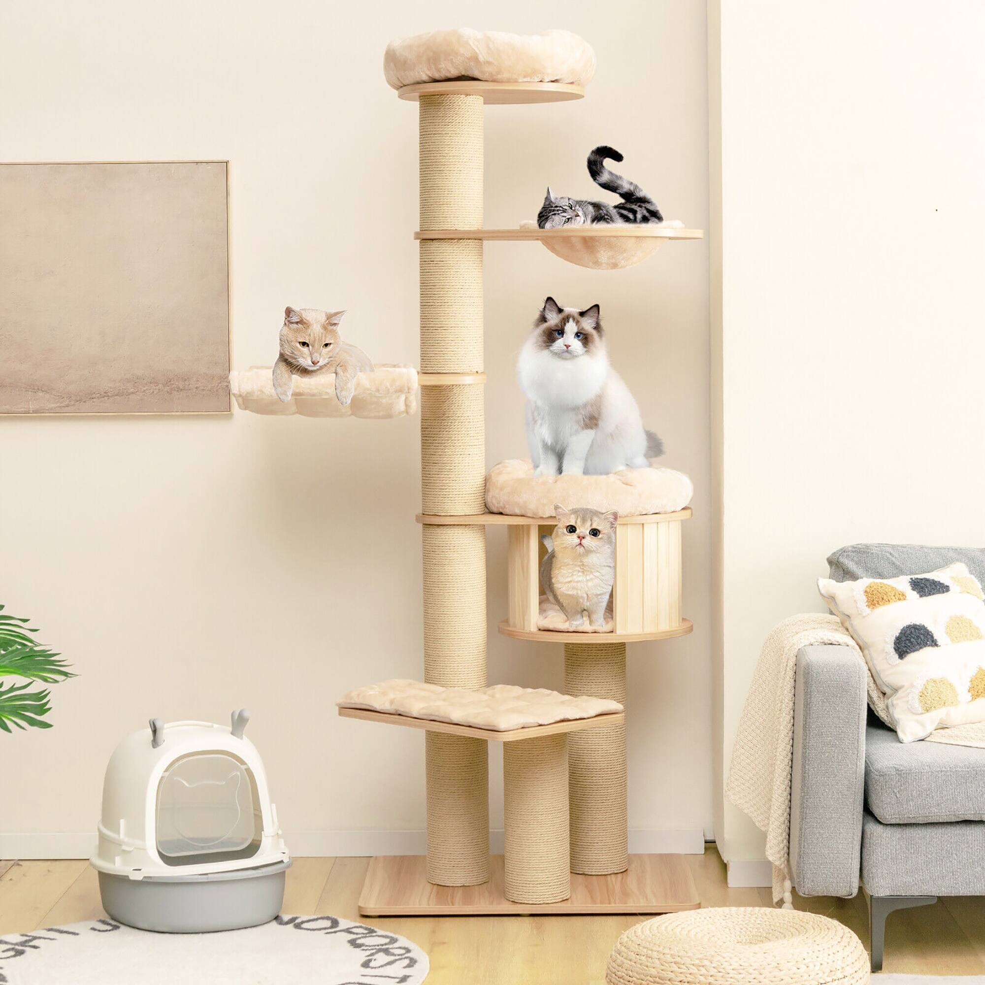 Alt View 2. Gymax - Gymax 75'' Modern Cat Tree Multi-Level Large Cat Tower w/ Hammocks Beige - Beige.