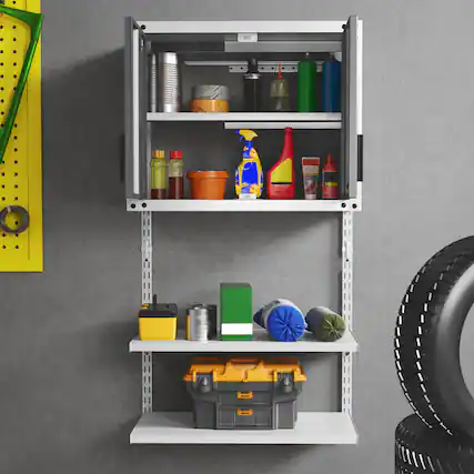 Front. Mondawe - Metal Wall Cabinet with Lock and 3 Adjustable Shelves - Gray & White.