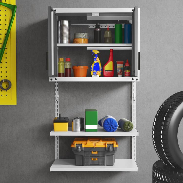 Front. Mondawe - Metal Wall Cabinet with Lock and 3 Adjustable Shelves - Gray & White.