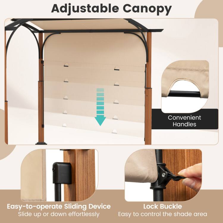 Adjustable Canopy  
Convenient Handles  
Easy-to-operate Sliding Device  
Lock Buckle  
Slide up or down effortlessly  
Easy to control the shade area