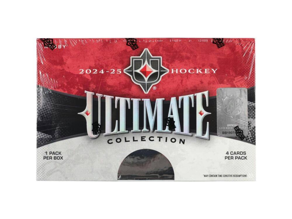 HEDBY  
2024-25 HOCKEY ULTIMATE COLLECTION LICENSED BB19074 OFFICIAL  
1 PACK PER BOX  
4 CARDS PER PACK  
"MAY CONTAIN TIME-SENSITIVE REDEMPTIONS"