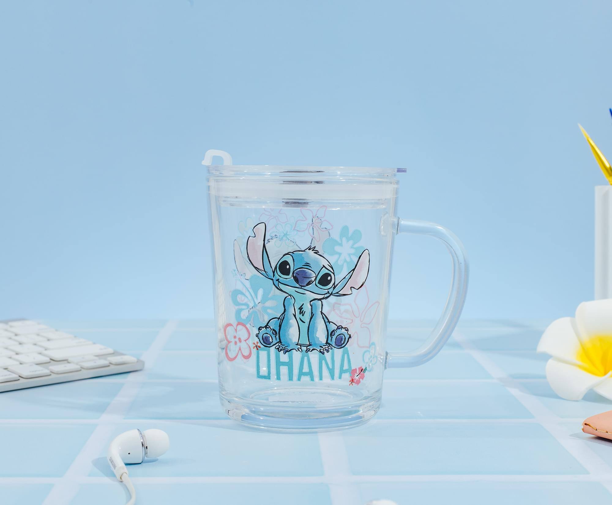 Alt View 2. Silver Buffalo - Disney Lilo & Stitch "Ohana" Glass Mug With Lid | Holds 14 Ounces - Blue.