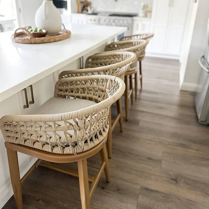 Alt View 1. PURPLE LEAF - Outdoor Counter/Bar Height StoolsRattan Wicker Bar Chairs Woven Aluminum Barstools Set of 2 with Back and Cushions - Champagne-Bar Stool.