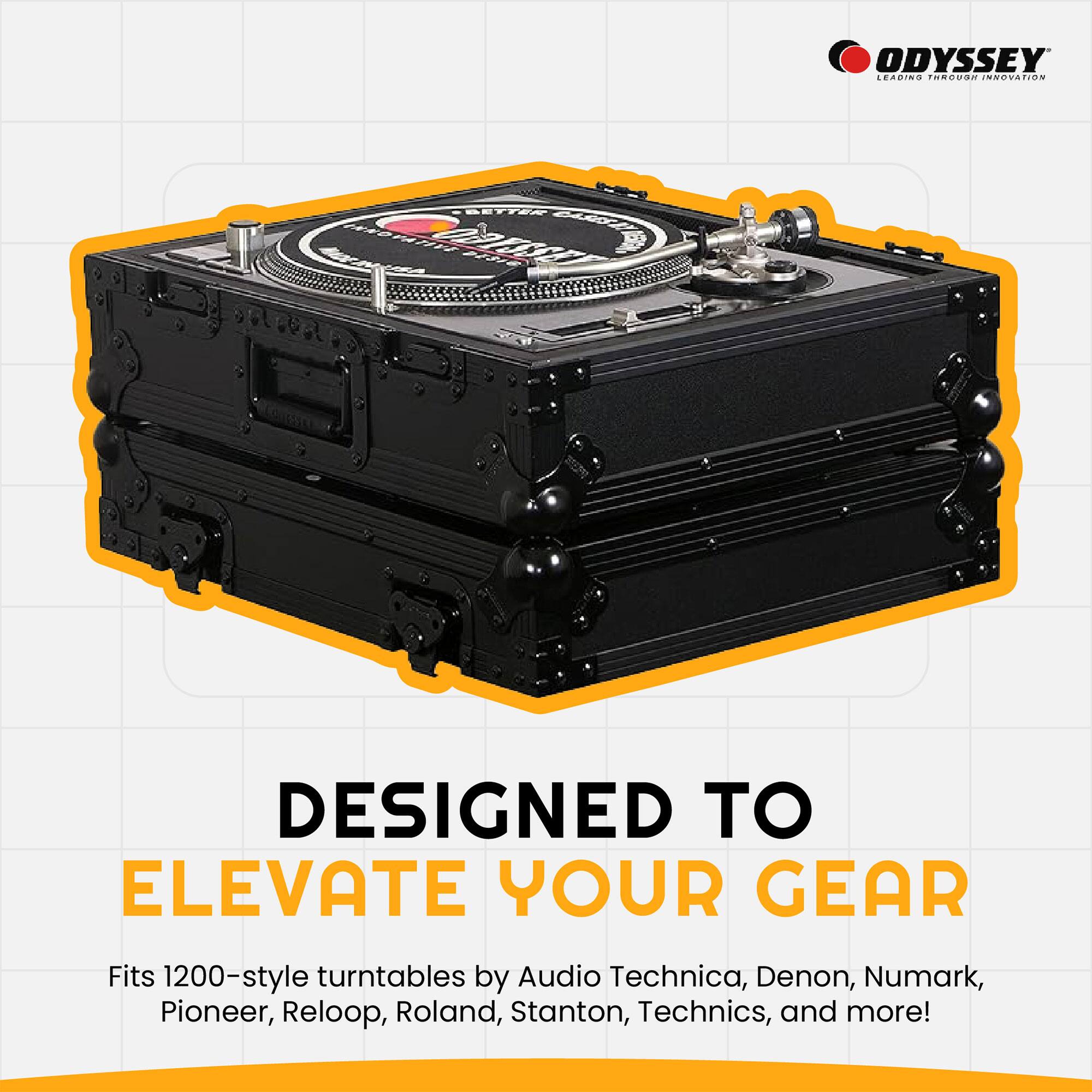 ODYSSEY  
LEADING THROUGH INNOVATION  

DESIGNED TO  
ELEVATE YOUR GEAR  

Fits 1200-style turntables by Audio Technica, Denon, Numark, Pioneer, Reloop, Roland, Stanton, Technics, and more!