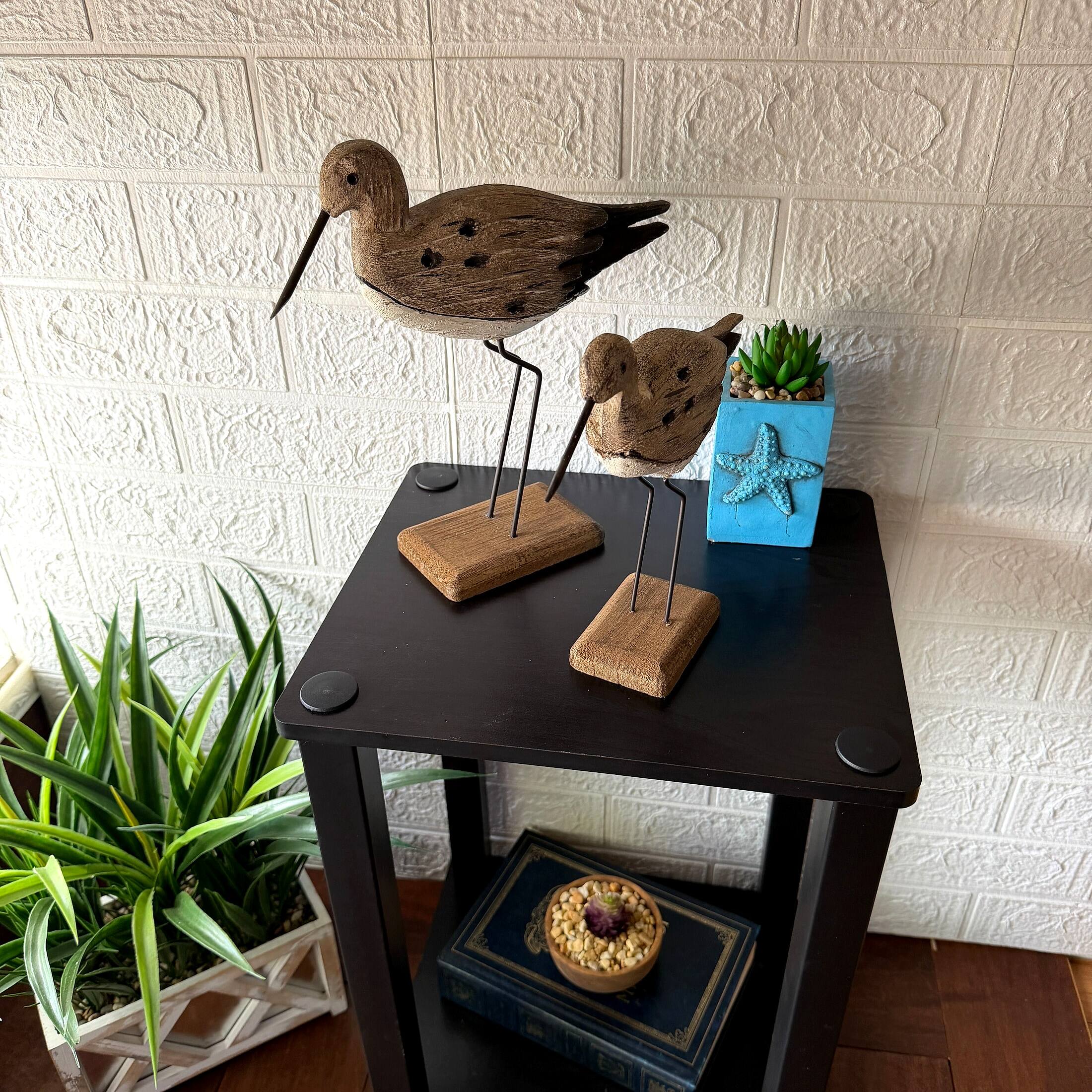 Alt View 4. Things2Die4 - Set of 2 Weathered Wood Sea Bird Statues Coastal Table Decor 10.75 In - Beige.