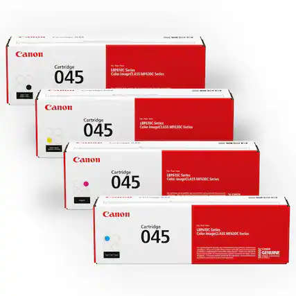 Canon Cartridge 045 - LBP610C Series Color imageCLASS MF630C Series
Canon Cartridge 045 - LBP610C Series Color imageCLASS MF630C Series
Canon Cartridge 045 - LBP610C Series Color imageCLASS MF630C Series
Canon Cartridge 045 - LBP610C Series Color imageCLASS MF630C Series
For optimal print quality, we recommend using genuine Canon toner.
CANON GENUINE TONER CARTRIDGE
